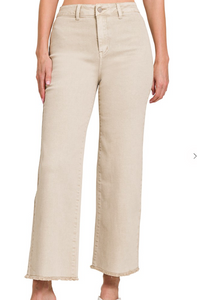 Acid Washed Wide-Leg Pants - Sand Beige