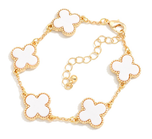 Linked Clover Bracelet - White