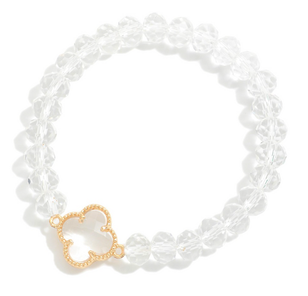 Clover Beaded Stretch Bracelet - Crystal