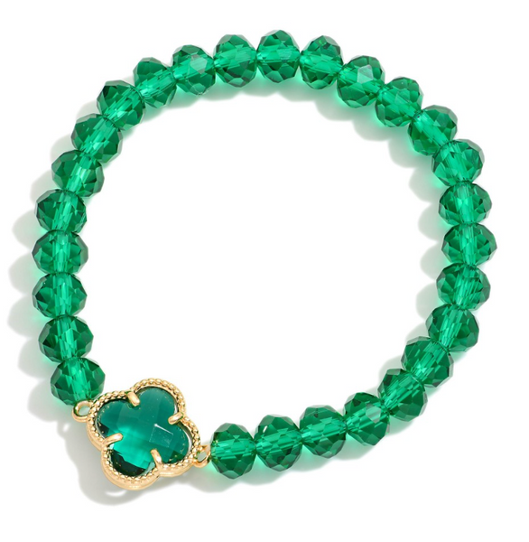 Clover Beaded Stretch Bracelet - Emerald