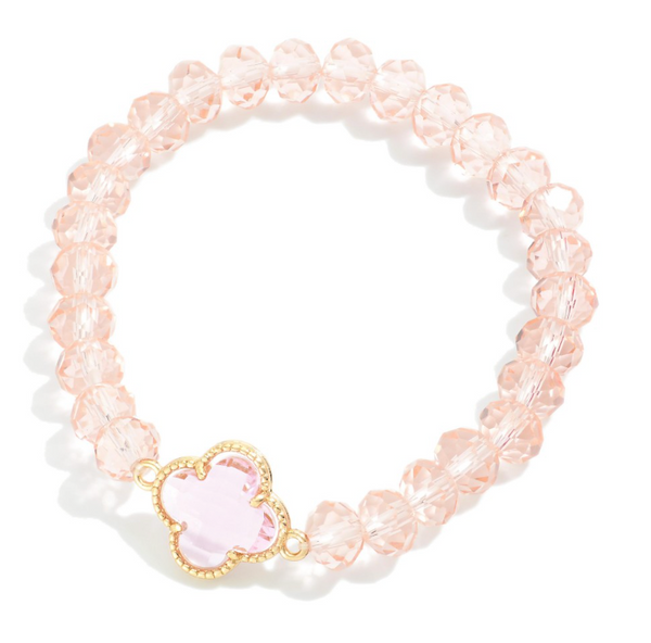 Clover Beaded Stretch Bracelet - Light Rose