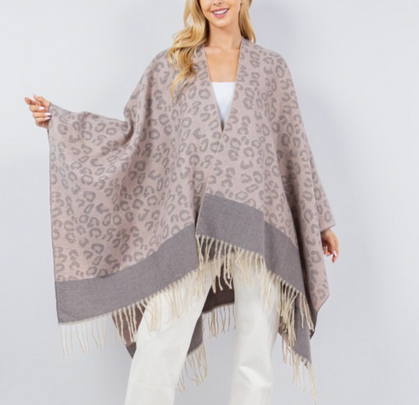 Soft Knit Leopard Print Kimono - Cream