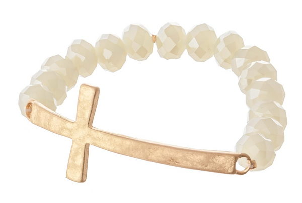 Beaded Cross Bracelet - Cream