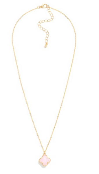 Dainty Crystal Clover Pendant Necklace - Pink