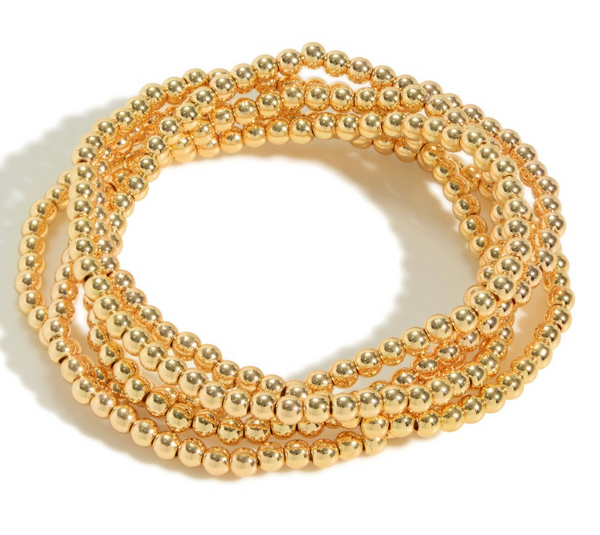 Trendy Beaded Stretch Bracelet Set - Gold