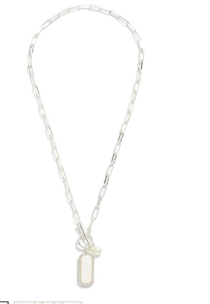 Paperclip Toggle Necklace with Pendant - Silver