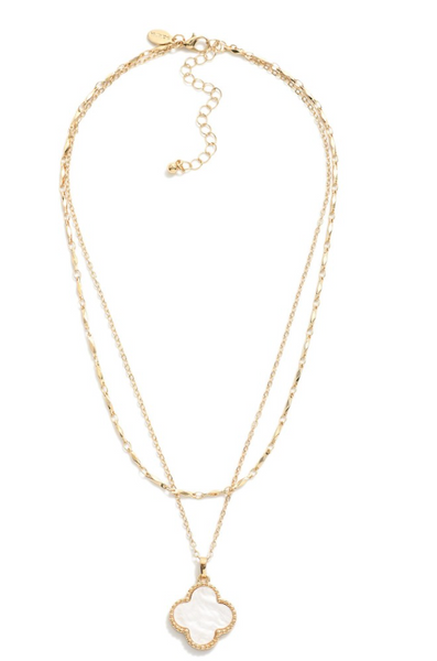 Layered Necklace Featuring Clover Station - Gold