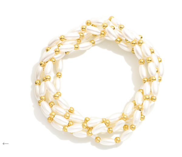 Set Of Five Bead Stretch Bracelets - Pearl/Gold