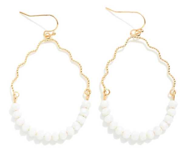 Wavy Teardrop Drop Earrings - White