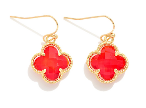 Glass Crystal Clover Drop Earrings - Red