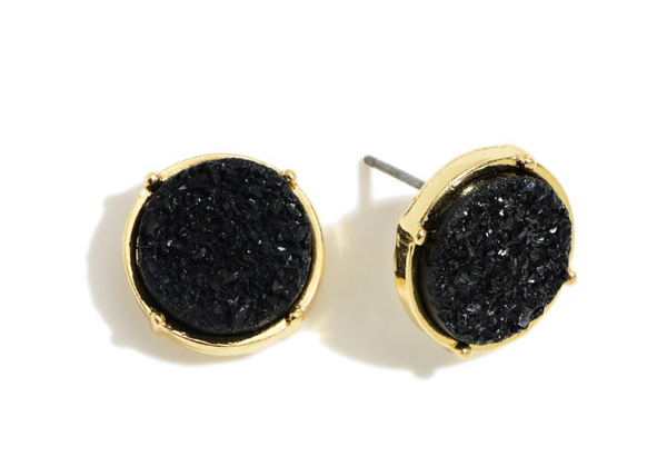 Round Druzy Stud Earrings - Black