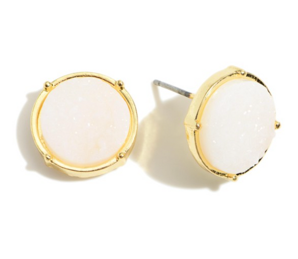 Round Druzy Stud Earrings - White