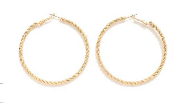 Large Twisted Metal Tone Thread Hoop Earrings - Gold