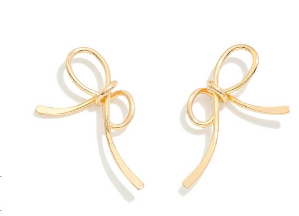 Metal Bow Post Drop Earrings - Gold