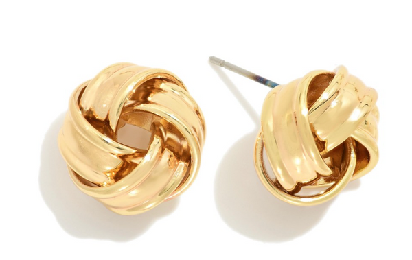 Metal Infinity Knot Stud Earrings - Gold