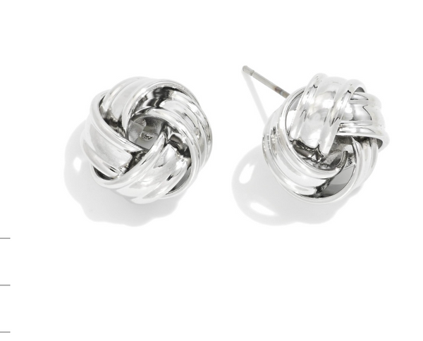 Metal Infinity Knot Stud Earrings - Silver