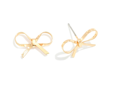 Dainty Metal Bow Stud Earrings - Gold