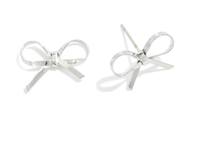 Dainty Metal Bow Stud Earrings - Silver