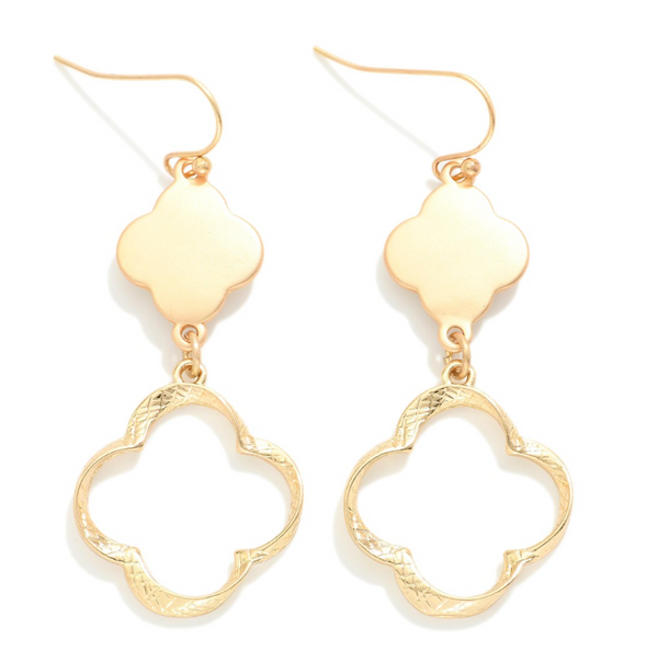 Linked Metal Clovers Drop Earrings - Gold