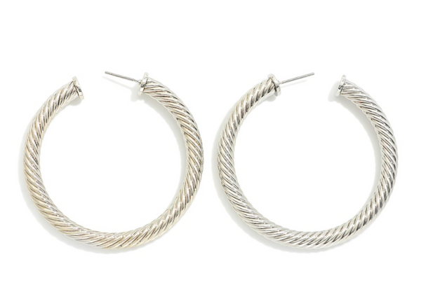 Twisted Hoop Earrings - Silver