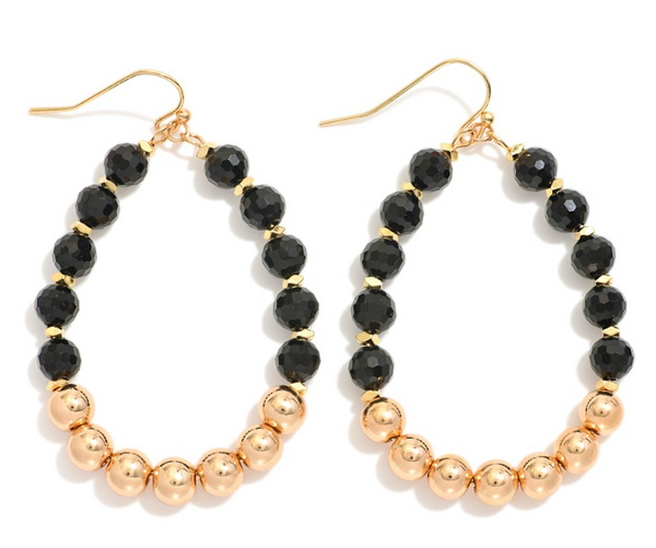 Beaded Teardrop Dangle Earrings - Black