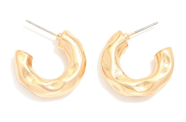 Pinched Metal Hoop Earrings - Gold