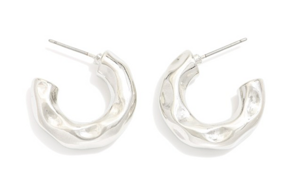 Pinched Metal Hoop Earrings - Silver