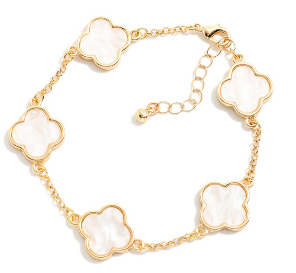 Pearlescent Clover Chain Link Bracelet - Gold
