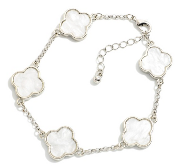 Pearlescent Clover Chain Link Bracelet - Silver