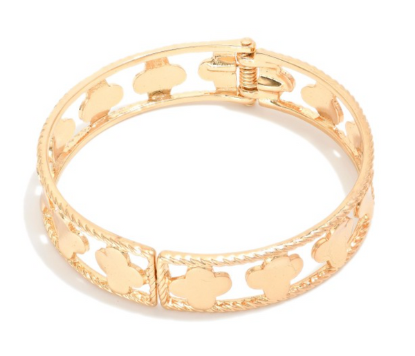 Clover Metal Hinge Cuff Bracelet - Gold