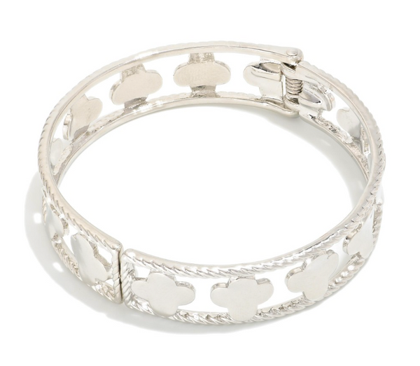 Clover Metal Hinge Cuff Bracelet - Silver