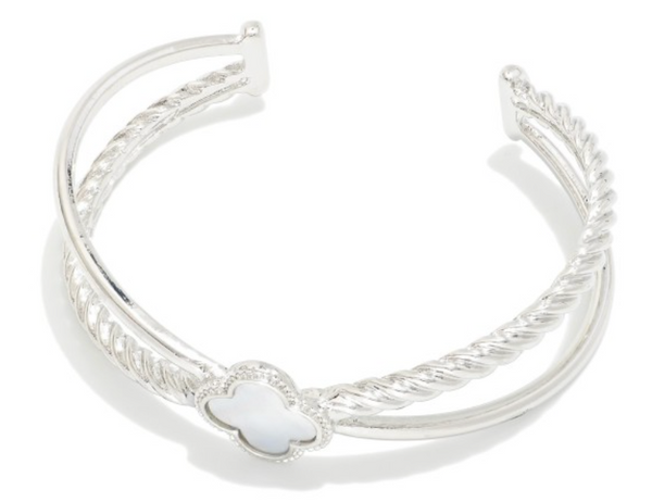 Pearlescent Clover Criss Cross Cuff Bracelet - Silver