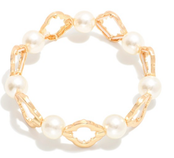 Pearl Hollow Clover Stretch Bracelet - Gold