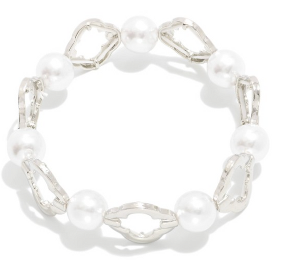 Pearl Hollow Clover Stretch Bracelet - Silver