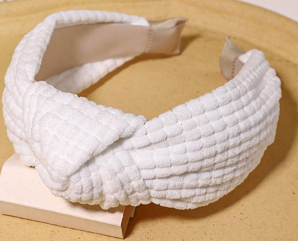 Terry Cloth Knotted Headband - White