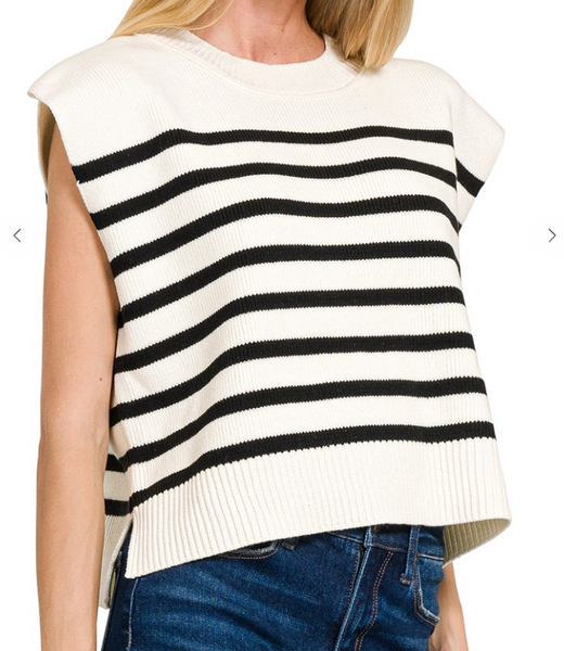 Won Me Over Striped Sweater - Black