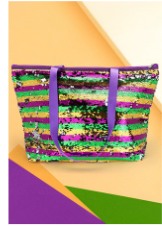 Mardi Gras Stripe Sequin Tote Shoulder Bag