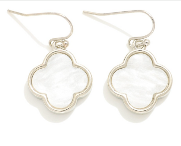 Pearlescent Clover Drop Earrings - Silver