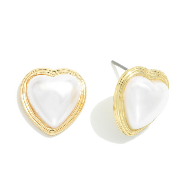 Pearl Heart Stud Earrings
