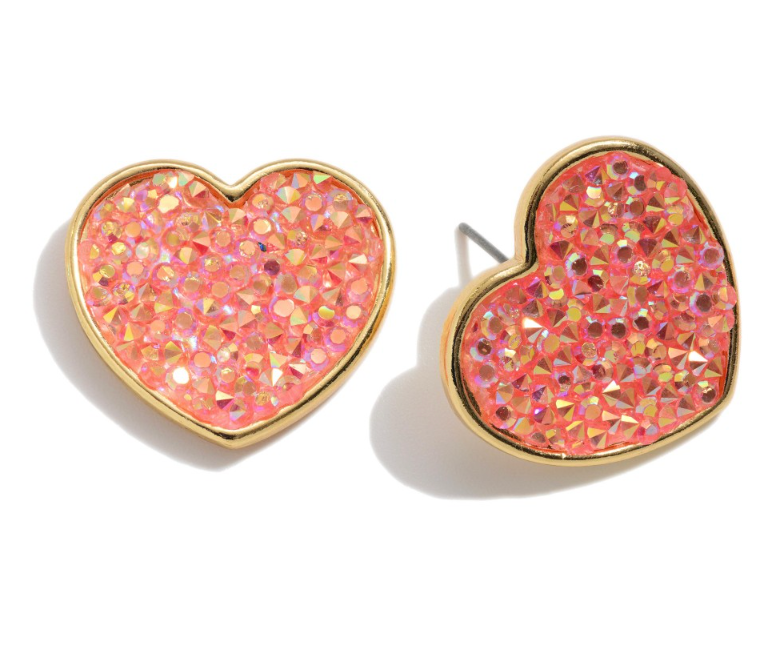 Rhinestone Glitter Heart Stud - Gold