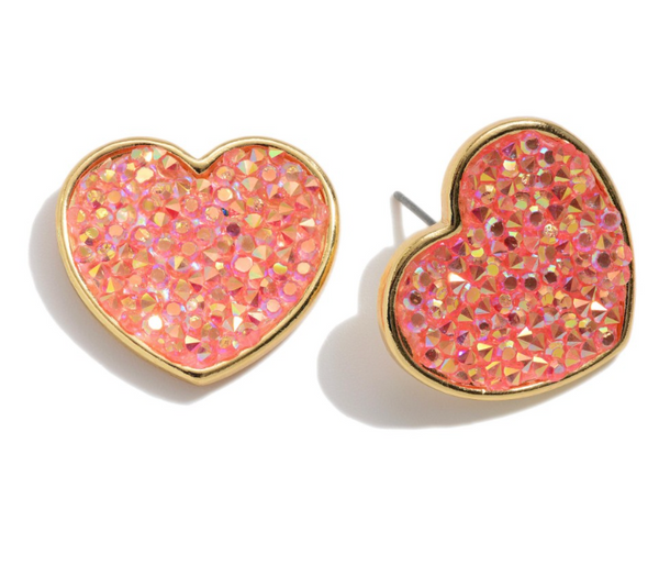 Rhinestone Glitter Heart Stud - Gold