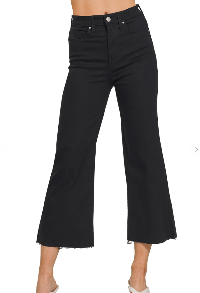 High Rise Flare Cropped Pants - Black