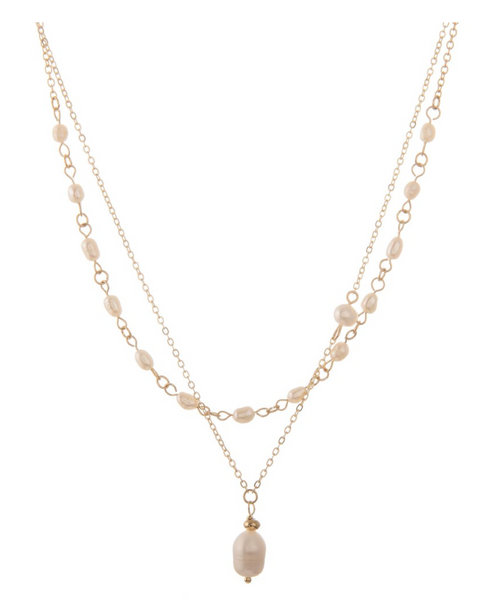 Gold Pearl Beaded Drop Necklace Set