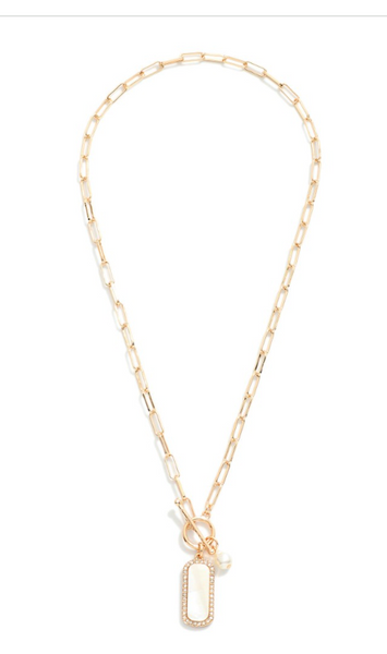 Paperclip Toggle Necklace with Pendant - Gold