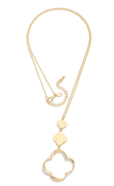 Long Chain Link Clover Pendant Necklace - Gold