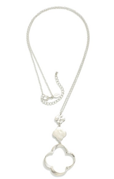 Long Chain Link Clover Pendant Necklace - Silver