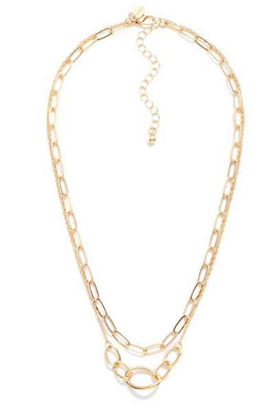 Layered Metal Chain Link Necklace - Gold