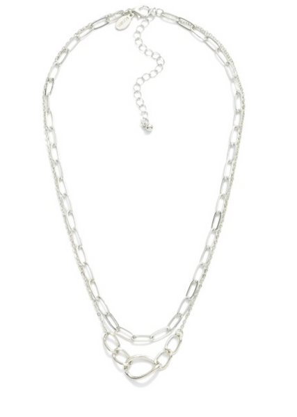 Layered Metal Chain Link Necklace - Silver