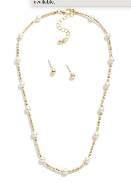 Metal Tone Beaded Necklace - Gold