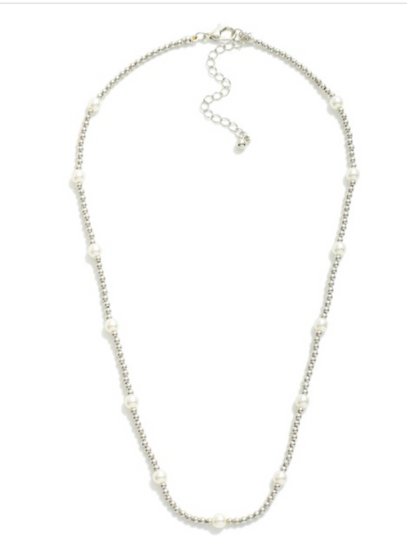 Metal Tone Beaded Necklace - Silver